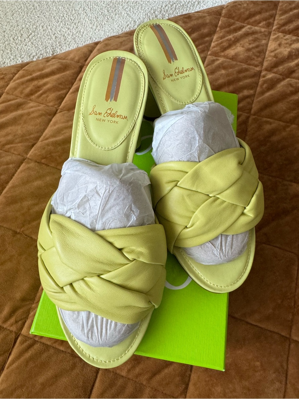 Sam Edelman Oaklie braided leather block heels in kiwi leather NWT sz 7